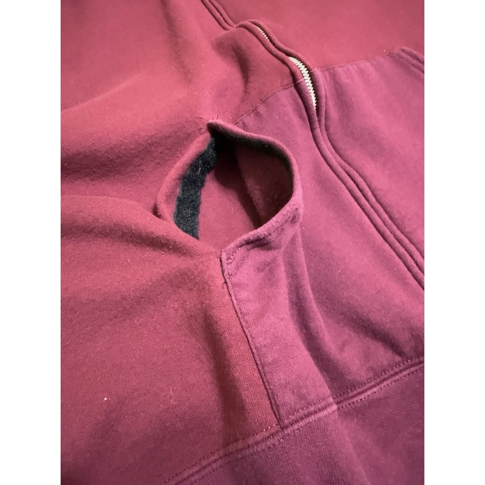 Vintage 90s Starter Mens XL Faded Heavyweight Blank Full Zip Hoodie Maroon WORN‎ - Picture 7 of 16